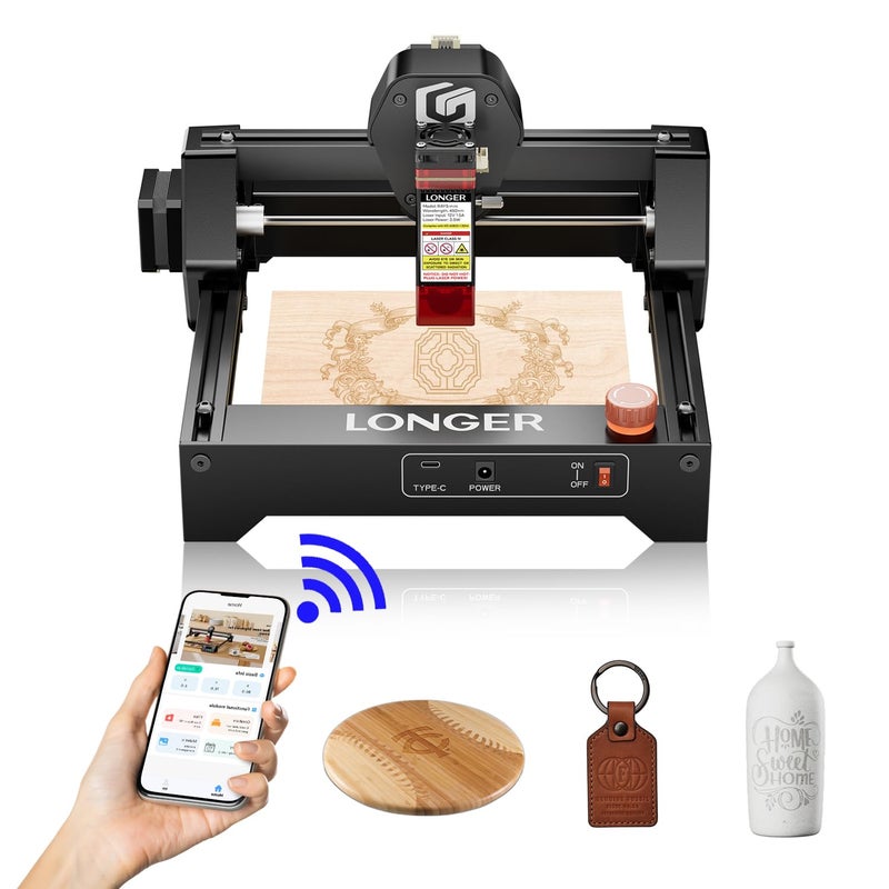 LONGER Ray5 mini Laser Engraver, 12000mm/min High-Speed Cutter for Wood, Metal, Acrylic, Leather, DIY CNC, 140x130mm Engraving Area, WiFi, Emergency Stop Safety (2.5W)ï¼ŒLaser Class2 - Image 1