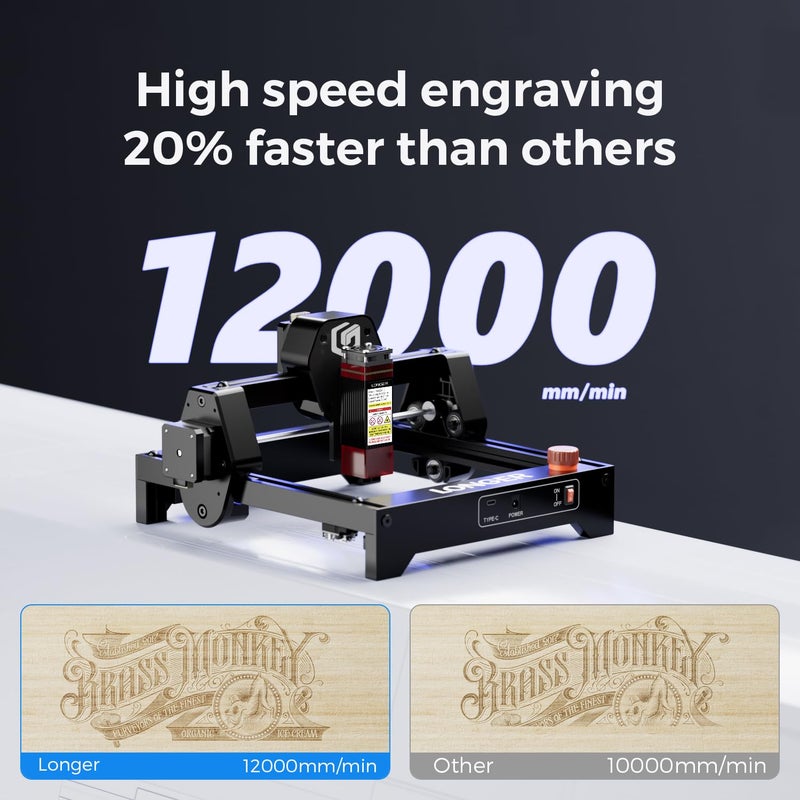 LONGER Ray5 mini Laser Engraver, 12000mm/min High-Speed Cutter for Wood, Metal, Acrylic, Leather, DIY CNC, 140x130mm Engraving Area, WiFi, Emergency Stop Safety (2.5W)ï¼ŒLaser Class2 - Image 4