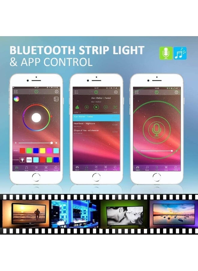لياكم شريط إضاءة LED RGB لغرفة النوم، إضاءة خلفية LED للتلفزيون، بطول 3 أمتار/9.8 أقدام، مع تحكم عبر تطبيق بلوتوث، مناسب للتلفزيونات من 40 إلى 60 بوصة. مقاوم للماء، 16 مليون لون، مزامنة موسيقية، تغيير الألوان، وظيفة التوقيت، محول طاقة USB، إضاءة LED مثالية لغرفة النوم، التلفزيون، الكمبيوتر المكتبي، زينة أحواض السمك. إضاءة زينة رمضان، إضاءة رمضانية. - Image 4