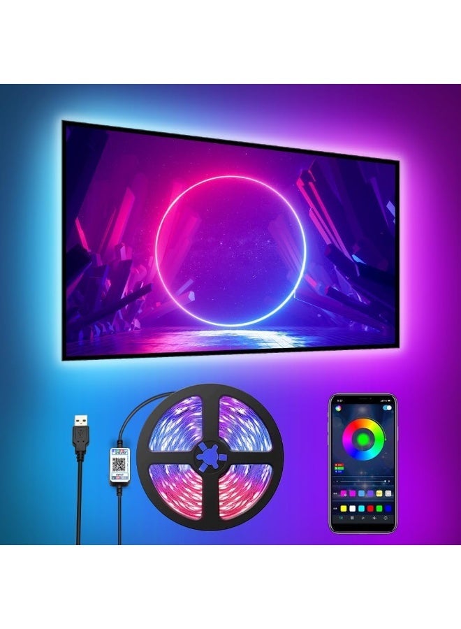 لياكم شريط إضاءة LED RGB لغرفة النوم، إضاءة خلفية LED للتلفزيون، بطول 3 أمتار/9.8 أقدام، مع تحكم عبر تطبيق بلوتوث، مناسب للتلفزيونات من 40 إلى 60 بوصة. مقاوم للماء، 16 مليون لون، مزامنة موسيقية، تغيير الألوان، وظيفة التوقيت، محول طاقة USB، إضاءة LED مثالية لغرفة النوم، التلفزيون، الكمبيوتر المكتبي، زينة أحواض السمك. إضاءة زينة رمضان، إضاءة رمضانية. - Image 1