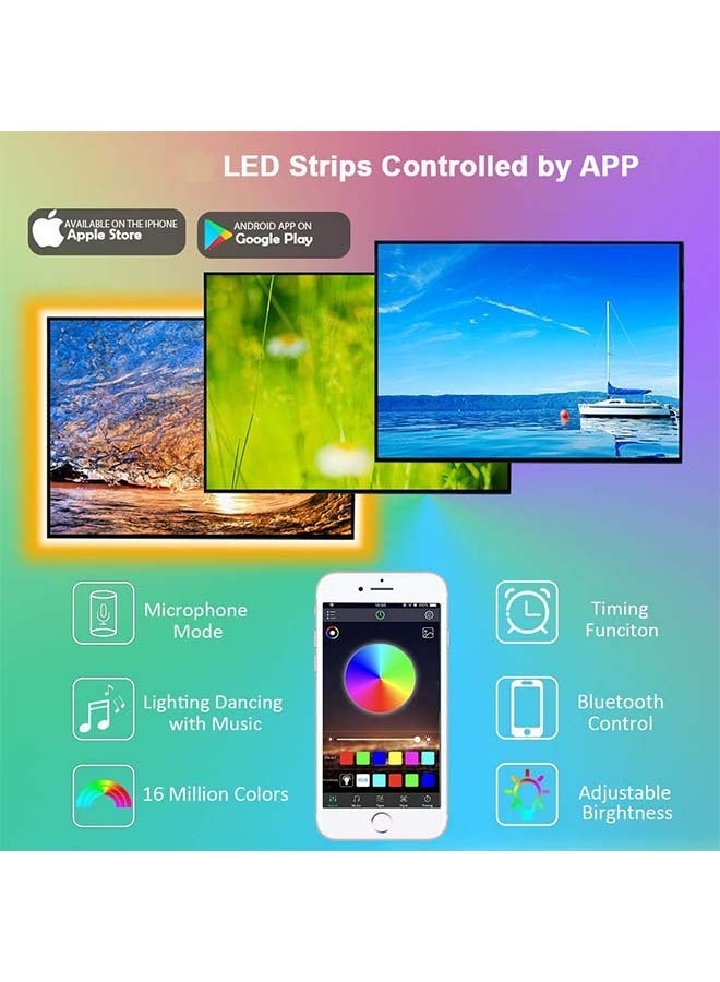 لياكم شريط إضاءة LED RGB لغرفة النوم، إضاءة خلفية LED للتلفزيون، بطول 3 أمتار/9.8 أقدام، مع تحكم عبر تطبيق بلوتوث، مناسب للتلفزيونات من 40 إلى 60 بوصة. مقاوم للماء، 16 مليون لون، مزامنة موسيقية، تغيير الألوان، وظيفة التوقيت، محول طاقة USB، إضاءة LED مثالية لغرفة النوم، التلفزيون، الكمبيوتر المكتبي، زينة أحواض السمك. إضاءة زينة رمضان، إضاءة رمضانية. - Image 2