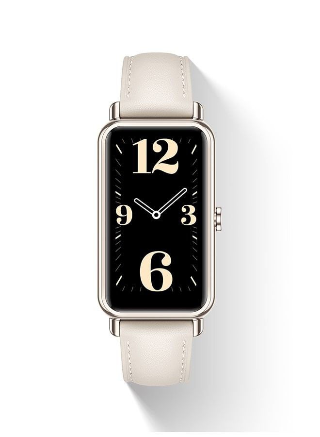 HUAWEI Watch Fit Mini Light Gold Aluminum Case With Leather Strap Frosty White - Image 2