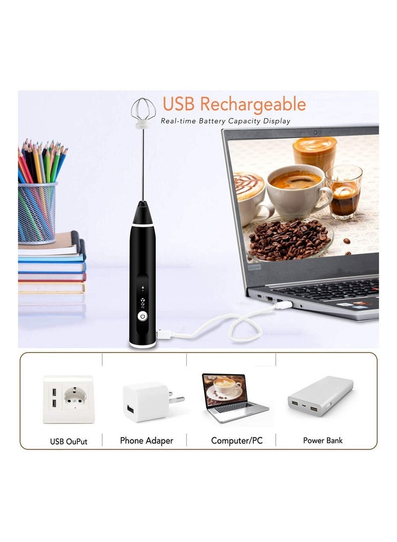 كابتن تيك Milk Frother - Hand-Held Electric Whisk Portable Coffee frother USB Rechargeable 3-Speed Milk frother Beverage Mixer for Matcha Cappuccino with 2 Stainless Steel Whisk and 1 Cleaning Brush - Image 4