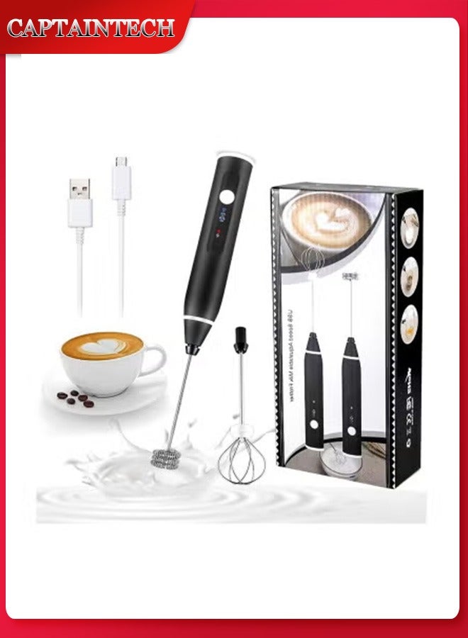 كابتن تيك Milk Frother - Hand-Held Electric Whisk Portable Coffee frother USB Rechargeable 3-Speed Milk frother Beverage Mixer for Matcha Cappuccino with 2 Stainless Steel Whisk and 1 Cleaning Brush - Image 1