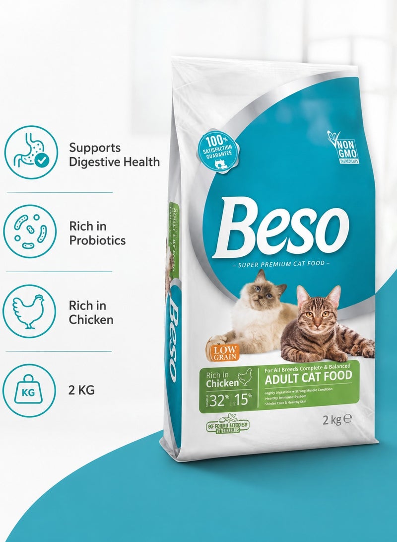 Beso Adult Dry Cat Foods with Chicken Flavor 2KG – Probiotic Cat Food Supporting Digestive Health - Image 2