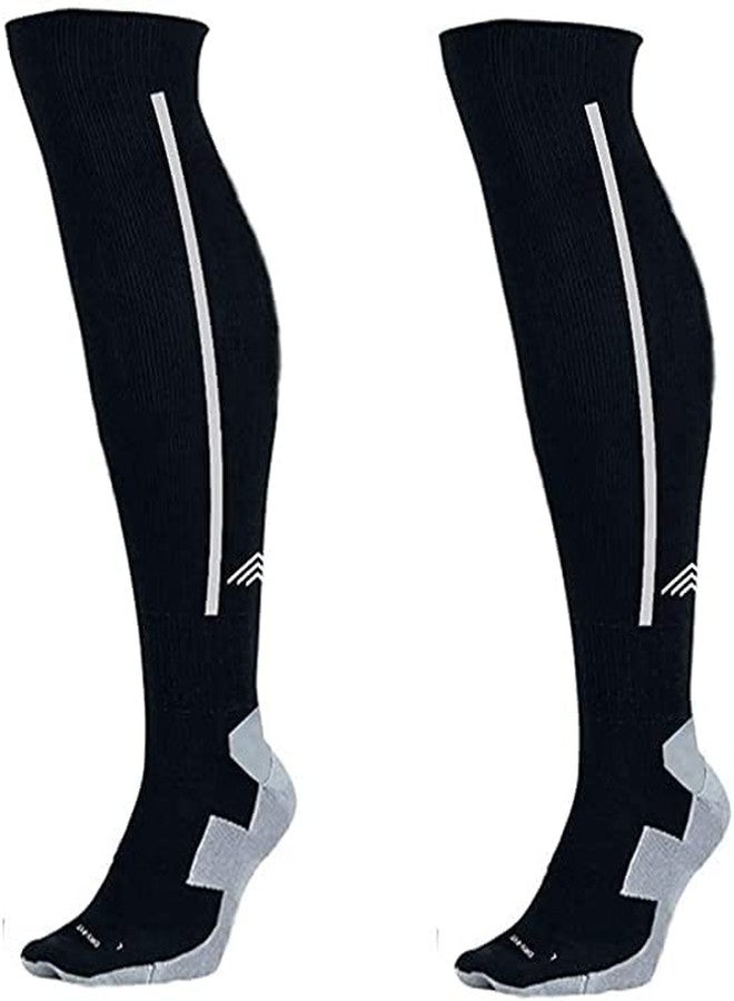 NEVER QUIT Men Polyester Long Soccer Sports Socks Long Over Knee High Tube Athlete Socks (Black) - Image 2