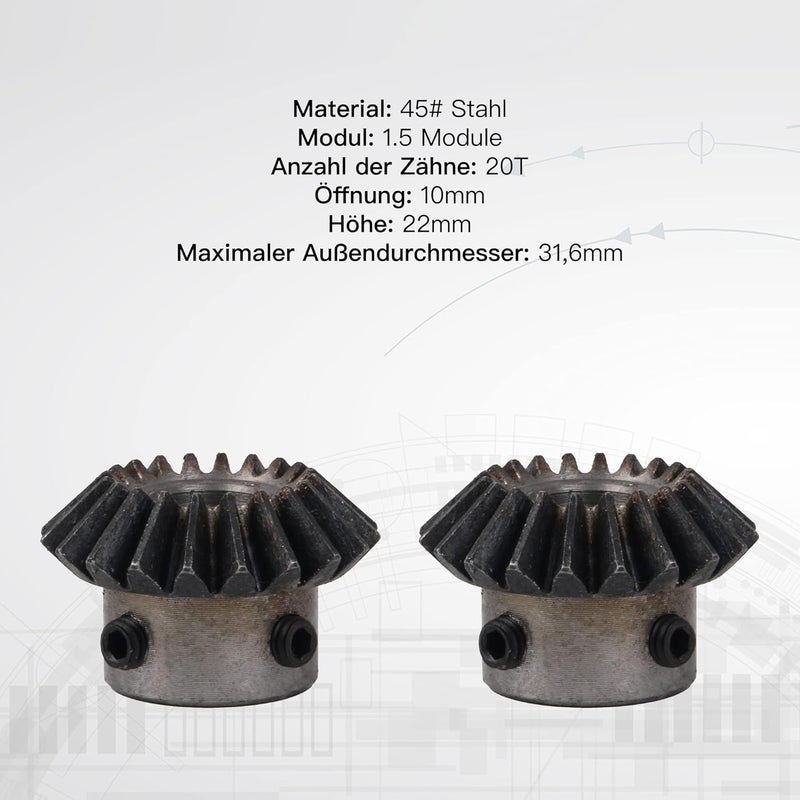CNBTR 45 Steel 1.5 Modulus Silver 10mm Hole Diameter Tapered Bevel Gear Wheel 20T Pack of 2 - Image 2