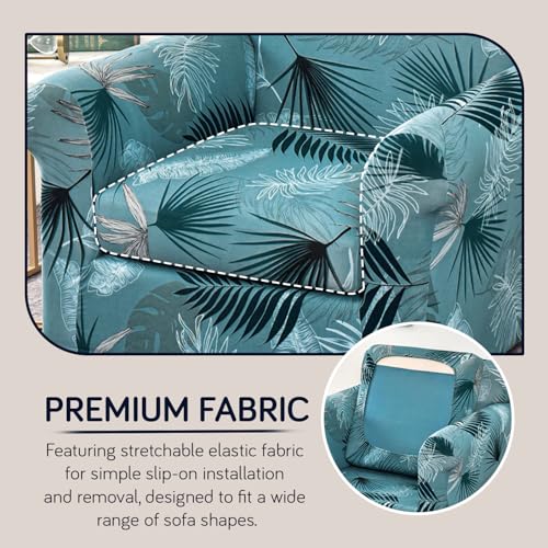 HOKIPO Sofa Cover with Seat Cushion Cover for 1 Seater Sofa | 140gsm Fully Covered Sofa Cover, Aqua Palm Whisper (AR-5950-D9) - Image 4