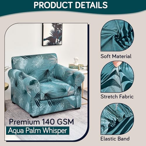 HOKIPO Sofa Cover with Seat Cushion Cover for 1 Seater Sofa | 140gsm Fully Covered Sofa Cover, Aqua Palm Whisper (AR-5950-D9) - Image 3