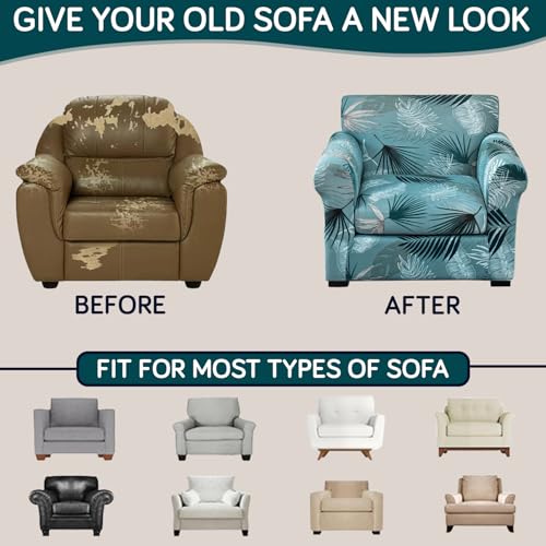 HOKIPO Sofa Cover with Seat Cushion Cover for 1 Seater Sofa | 140gsm Fully Covered Sofa Cover, Aqua Palm Whisper (AR-5950-D9) - Image 5