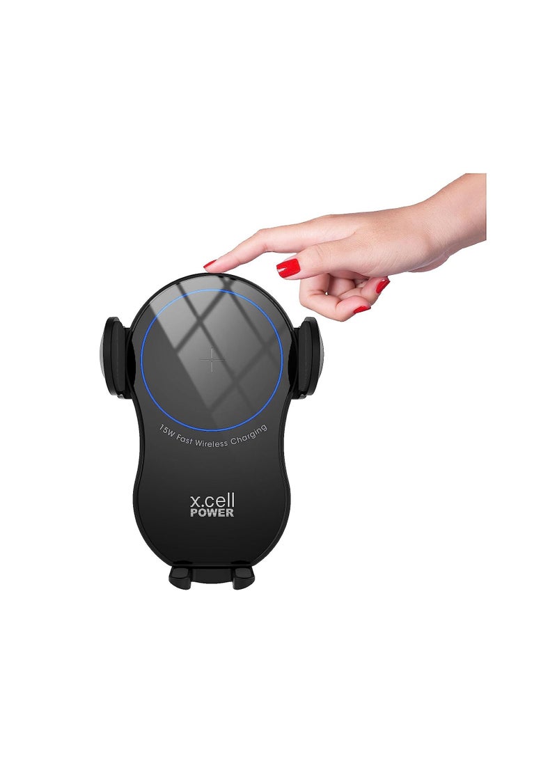 Xcell Xcell Fast Wireless Car Charger with Sensors, 15W Fast Charging Auto-Clamping Car Phone Holder, Car Air Vent Mount for iPhone14 Pro Max/14 Pro/14/13/12/11, Galaxy S22/S21+/S20 Ultra- Black  - Image 2