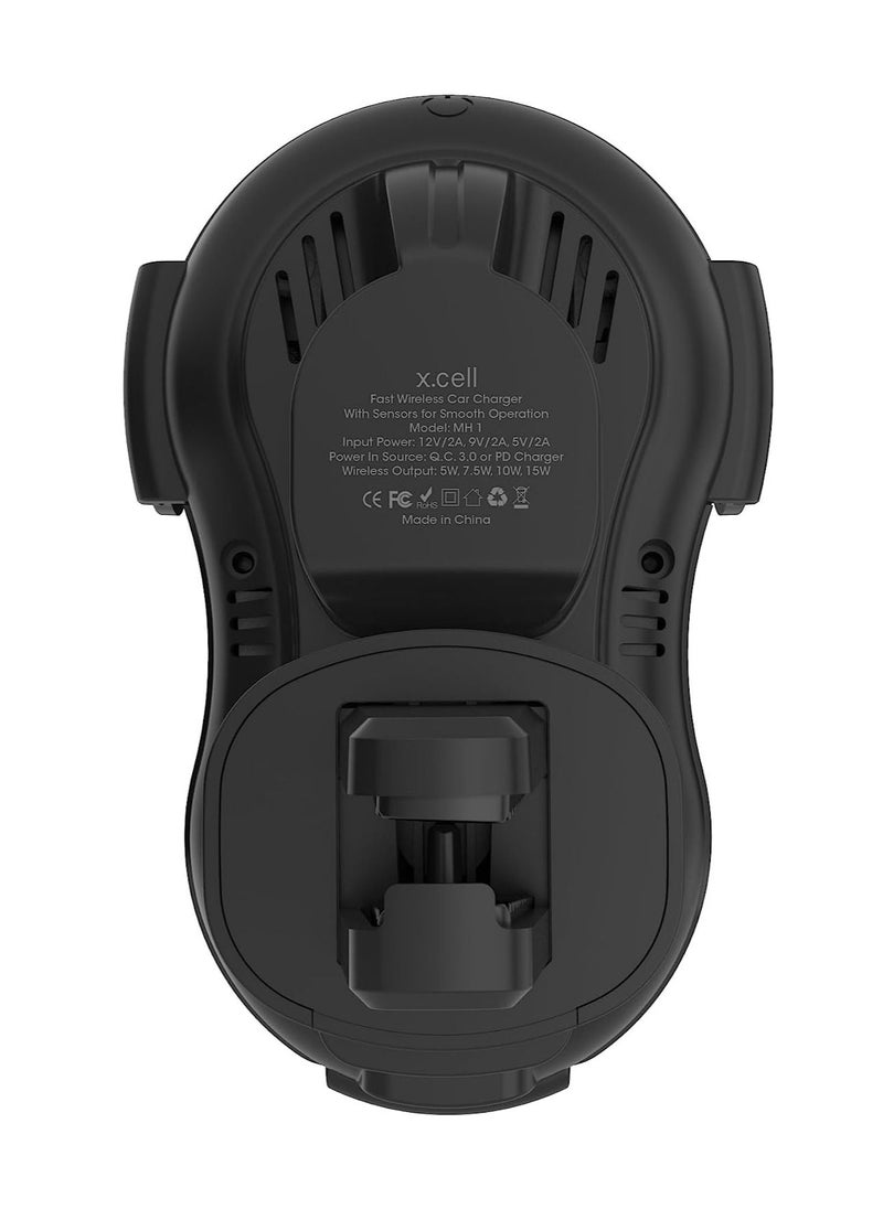 Xcell Xcell Fast Wireless Car Charger with Sensors, 15W Fast Charging Auto-Clamping Car Phone Holder, Car Air Vent Mount for iPhone14 Pro Max/14 Pro/14/13/12/11, Galaxy S22/S21+/S20 Ultra- Black  - Image 3