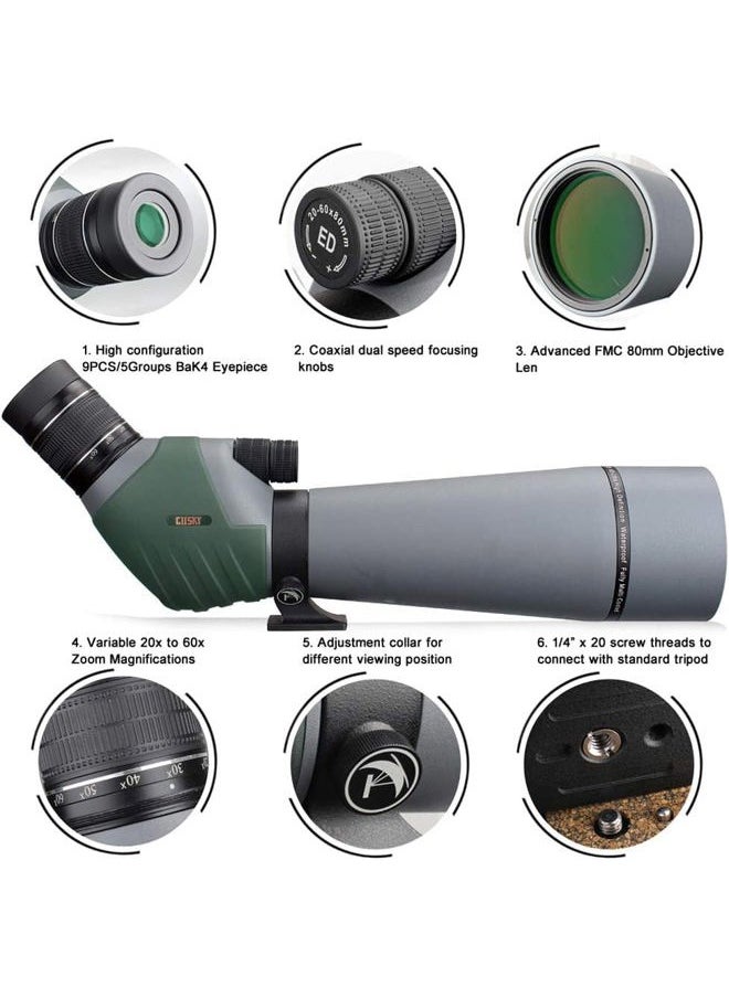 GOSKY 20-60x80 Dual Focusing ED Spotting Scope - Ultra High Definition Optics Scope with Carrying Case and Smartphone Adapter for Target Shooting Hunting Bird Watching Wildlife Astronomy Scenery  - Image 3