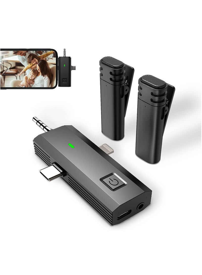 2 Pack Wireless Lavalier Microphones for iPhone/Android/Camera/PC,3 in 1 Mini Microphone,Clip on Lapel Mic,Noise Reduction,Plug-Play Wireless Mic for Recording,Live Stream,YouTube,TikTok - Image 1