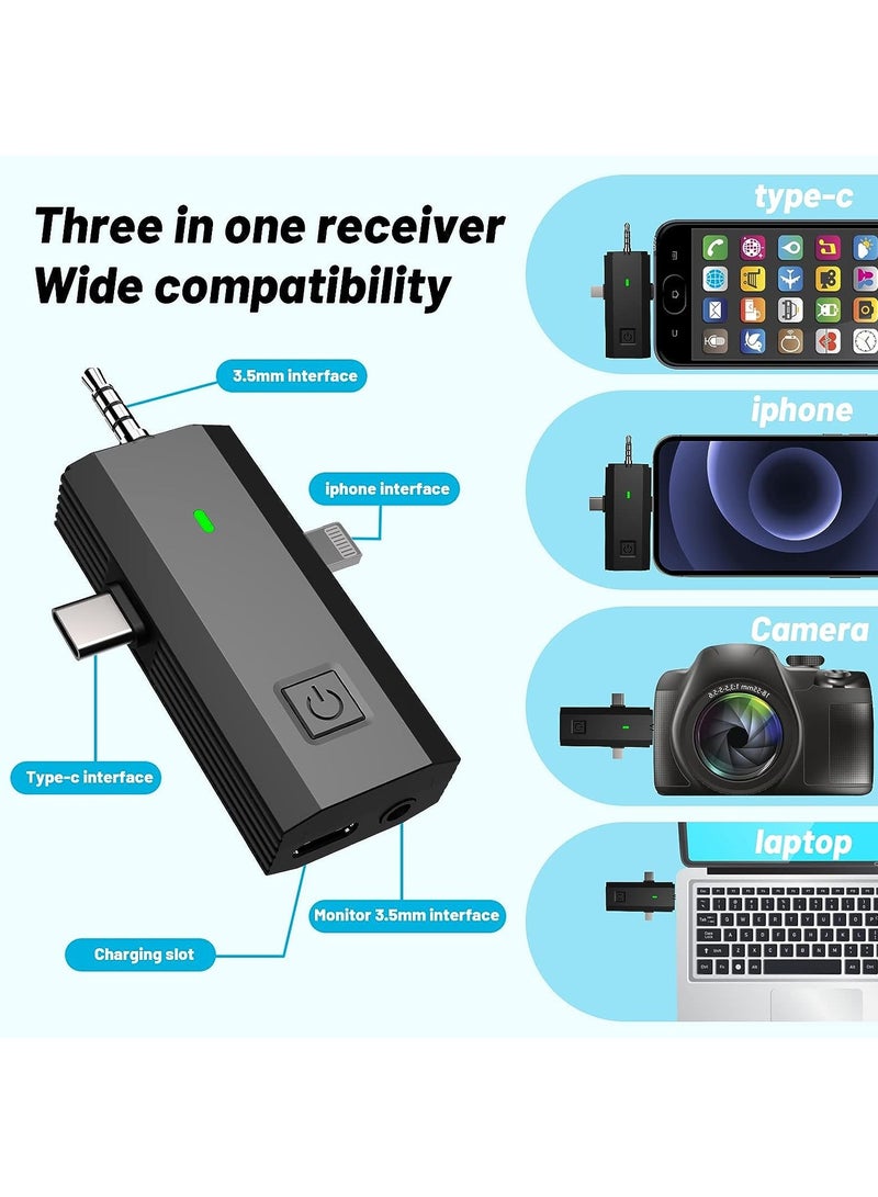 2 Pack Wireless Lavalier Microphones for iPhone/Android/Camera/PC,3 in 1 Mini Microphone,Clip on Lapel Mic,Noise Reduction,Plug-Play Wireless Mic for Recording,Live Stream,YouTube,TikTok - Image 4