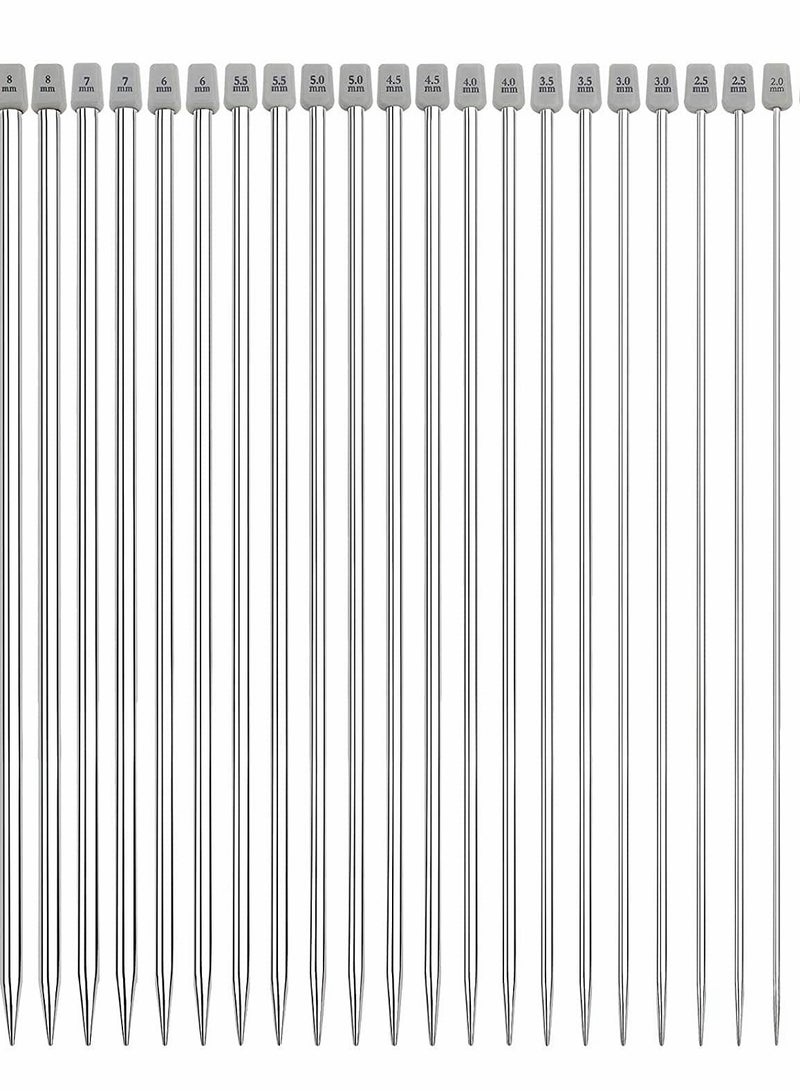 Premium Stainless Steel Knitting Needle Set - 11 Pairs of 25cm Straight Needles with Locking Stitch Markers for DIY Sweater Projects - Image 1