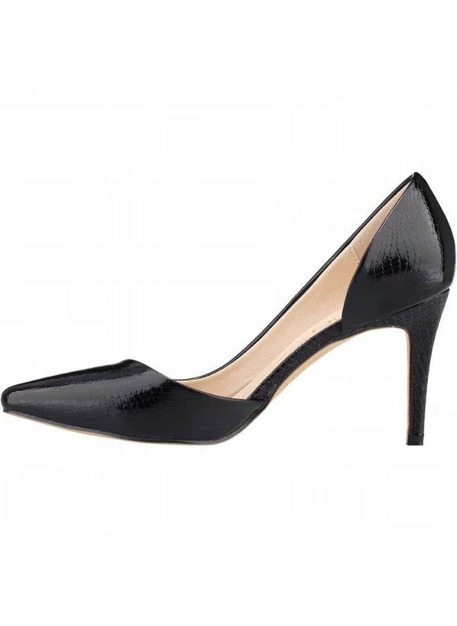 Loquat Crocodile Print Low-Vamp Stiletto Heels 8cm Black  - Image 1