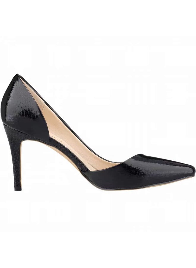 Loquat Crocodile Print Low-Vamp Stiletto Heels 8cm Black  - Image 2
