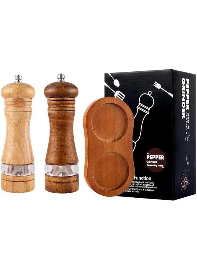 BWSJ 2 Salt and Pepper Grinder Set 67 Inch Wooden Salt and Pepper Mills with Adjustable Coarseness Refillable Manual Pepper Mill Grinder for Home CooksPrimary Color  Vintage Color  - Image 1