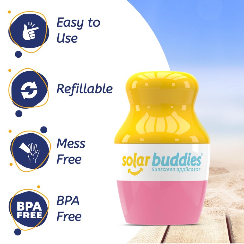 Solar Buddies Sunscreen Applicator - Single Pink - Refillable Roll on Sponge Sunscreen, Suncream & Lotion Applicator For Kids, Adults & Families - Holds 3.4fl oz, Perfect Size for Travel - Image 3