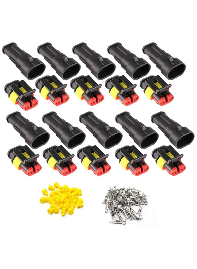 2 Pin Way Waterproof Electrical Connectors HID Plug 1.5mm Series Terminals for Submarine, Car, Truck, Boat, Electrical Wire Connector, Male Female Plug Socket Disconnect Waterproof Plug Play (20PCS)