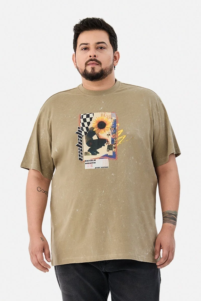 سنيتش Optic Wash Oversized Graphic Plus Size T-Shirt