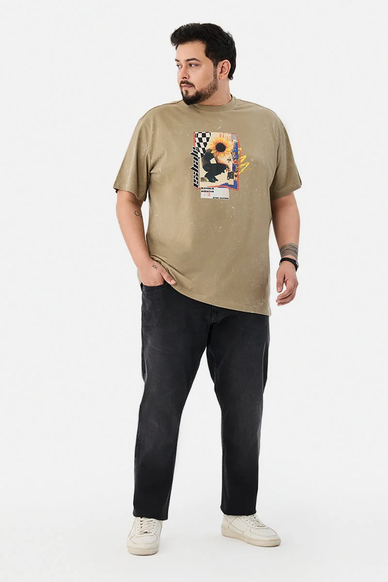 سنيتش Optic Wash Oversized Graphic Plus Size T-Shirt