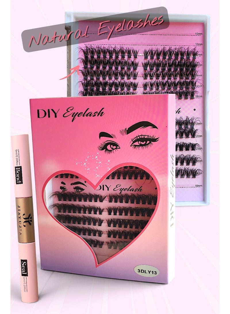 Natural graduated individual eyelashes, 180 pieces (one by one cluster ) mixed length lashes with Bond & Seal eyelash adhesive + free Natural French Fingernails 24pcs - Image 4