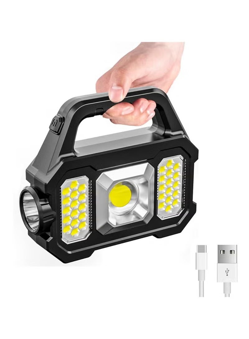 مصباح يدوي يعمل بالطاقة الشمسية مع كابل USB، 6 أوضاع قابلة لإعادة الشحن، أضواء متعددة الوظائف، كشاف LED فائق السطوع، كشاف خفيف الوزن مقاوم للماء محمول للتخييم في الهواء الطلق في حالات الطوارئ - Image 1