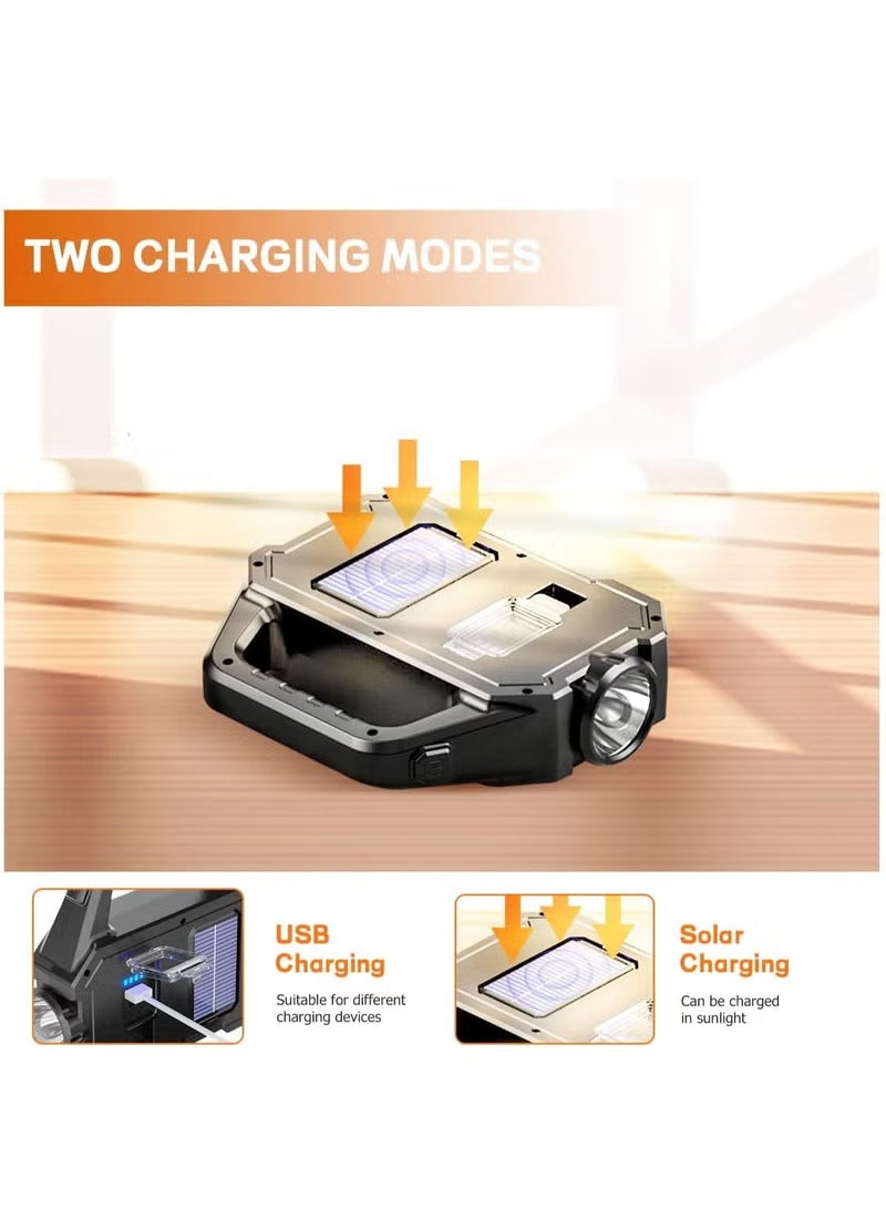 مصباح يدوي يعمل بالطاقة الشمسية مع كابل USB، 6 أوضاع قابلة لإعادة الشحن، أضواء متعددة الوظائف، كشاف LED فائق السطوع، كشاف خفيف الوزن مقاوم للماء محمول للتخييم في الهواء الطلق في حالات الطوارئ - Image 2