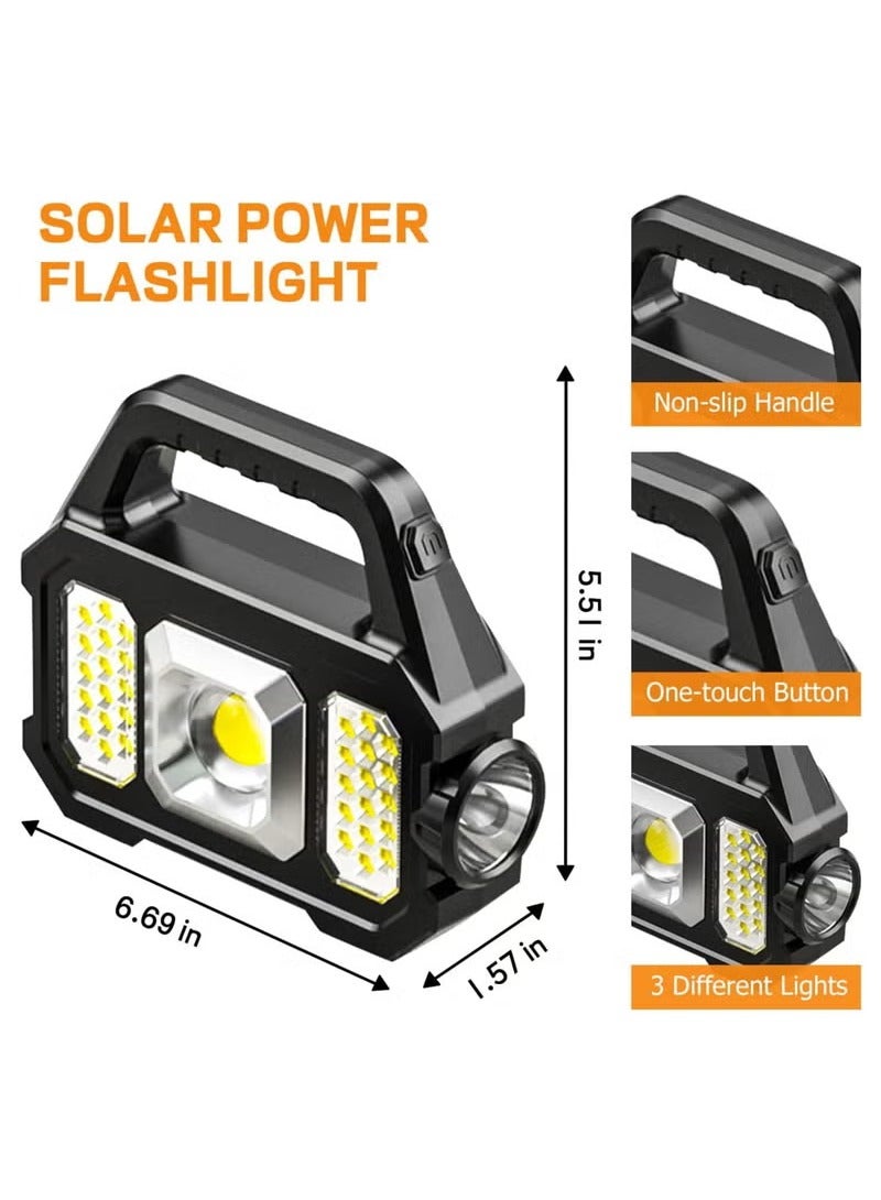 مصباح يدوي يعمل بالطاقة الشمسية مع كابل USB، 6 أوضاع قابلة لإعادة الشحن، أضواء متعددة الوظائف، كشاف LED فائق السطوع، كشاف خفيف الوزن مقاوم للماء محمول للتخييم في الهواء الطلق في حالات الطوارئ - Image 4