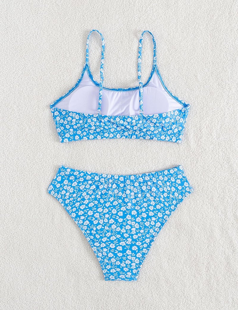 YIMISAN Women's Two Piece Swimsuit Floral Print Bikini Set Spaghetti Straps Scoop Neck Mid Waist Cheeky Bathing Suit - Image 5