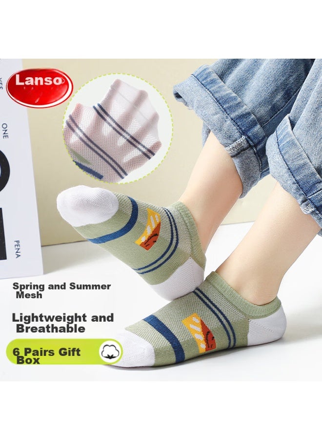 LANG SHA Langsha Children's Socks, Spring And Summer Thin Mesh Socks, Boys' Boat Socks, High-elastic Breathable Invisible Socks For Older Children, Students' Short Socks - Image 1
