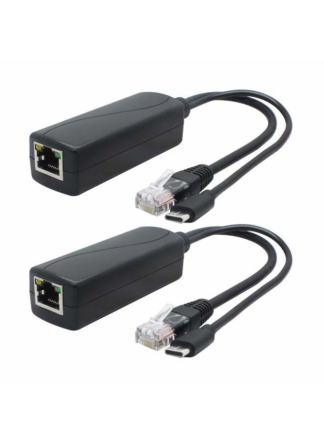ANVISION 2-Pack 5V PoE Splitter, USB Type C, 48V to 5V 2.4A, IEEE 802.3af Compliant, 10/100Mbps - Image 1