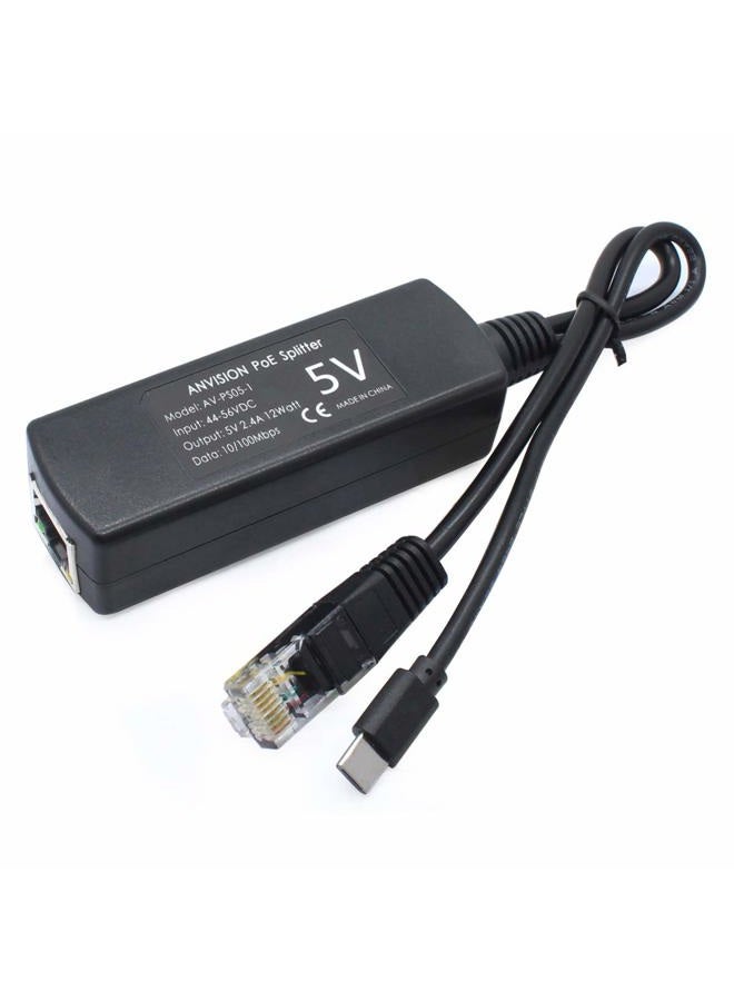 ANVISION 2-Pack 5V PoE Splitter, USB Type C, 48V to 5V 2.4A, IEEE 802.3af Compliant, 10/100Mbps - Image 4