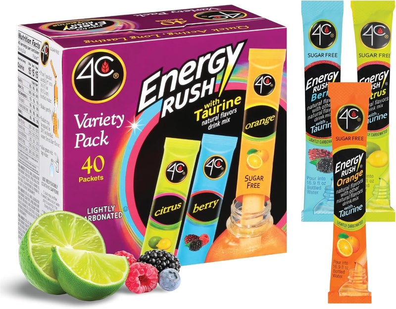 4C Energy Rush Stix Variety Pack - 40 Count Sugar Free Drink Mix with Taurine - Image 1