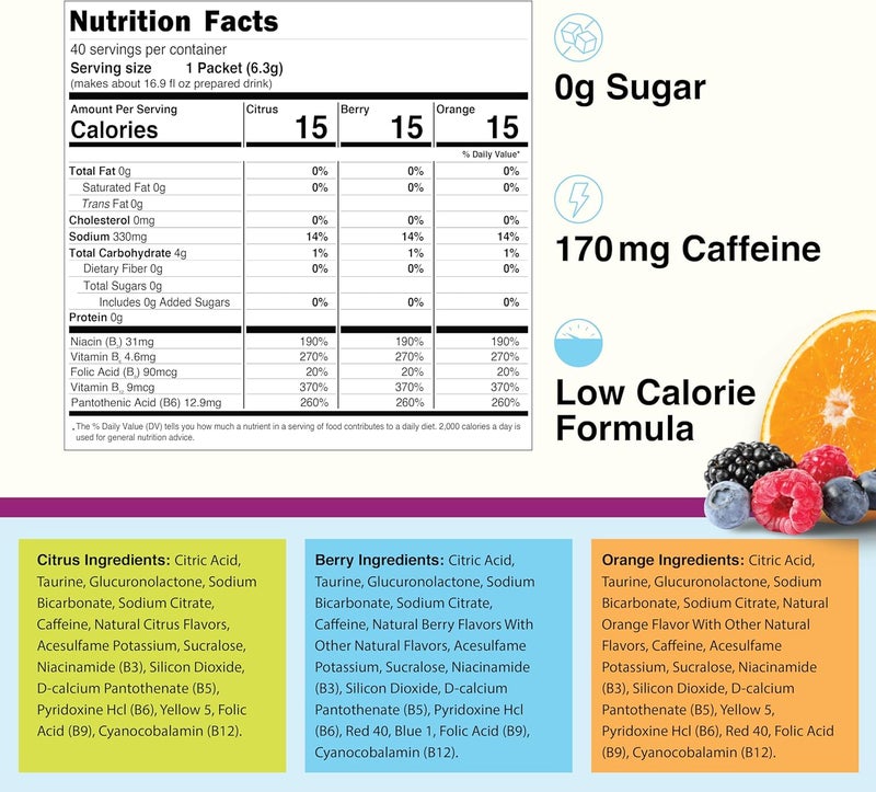 4C Energy Rush Stix Variety Pack - 40 Count Sugar Free Drink Mix with Taurine - Image 3