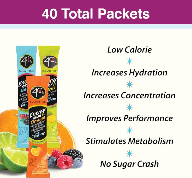 4C Energy Rush Stix Variety Pack - 40 Count Sugar Free Drink Mix with Taurine - Image 4