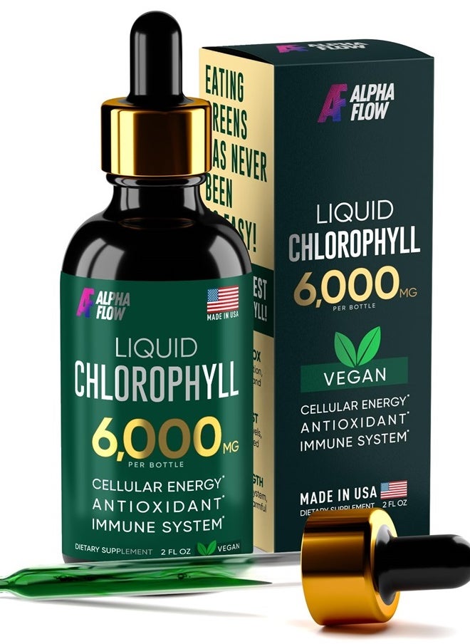 ALPHA FLOW - Chlorophyll Liquid Drops 6000 mg - Premium Liquid Chlorophyll Supplement - All-in-One Antioxidant for Immune Boost, Energy Increase, Digestion Support & Fast Detox - Non-GMO, Vegan - Image 1
