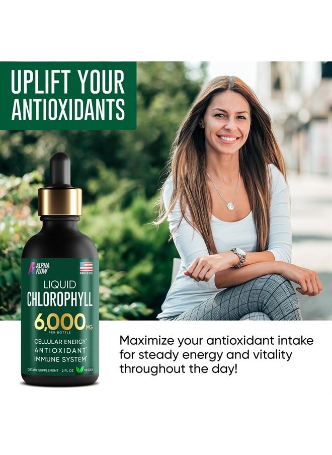ALPHA FLOW - Chlorophyll Liquid Drops 6000 mg - Premium Liquid Chlorophyll Supplement - All-in-One Antioxidant for Immune Boost, Energy Increase, Digestion Support & Fast Detox - Non-GMO, Vegan - Image 1