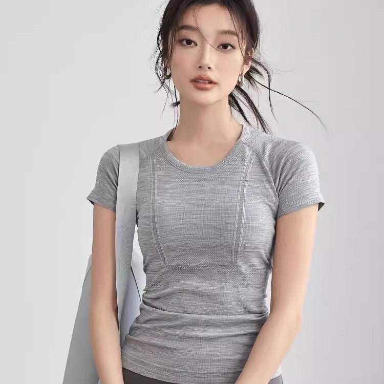 Tian Hong Women's Seamless Barely-There Round Neck Yoga T-Shirt Short Sleeve Athletic Top for Pilates Running Breathable - Image 2