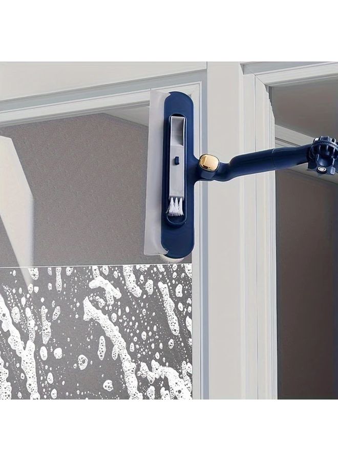 Blue 2 In 1 Adjustable Window Squeegee with Groove Brush Ergonomic Handle - Image 4
