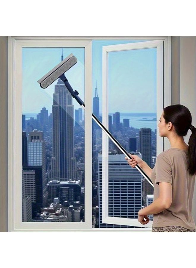 Blue 2 In 1 Adjustable Window Squeegee with Groove Brush Ergonomic Handle - Image 2