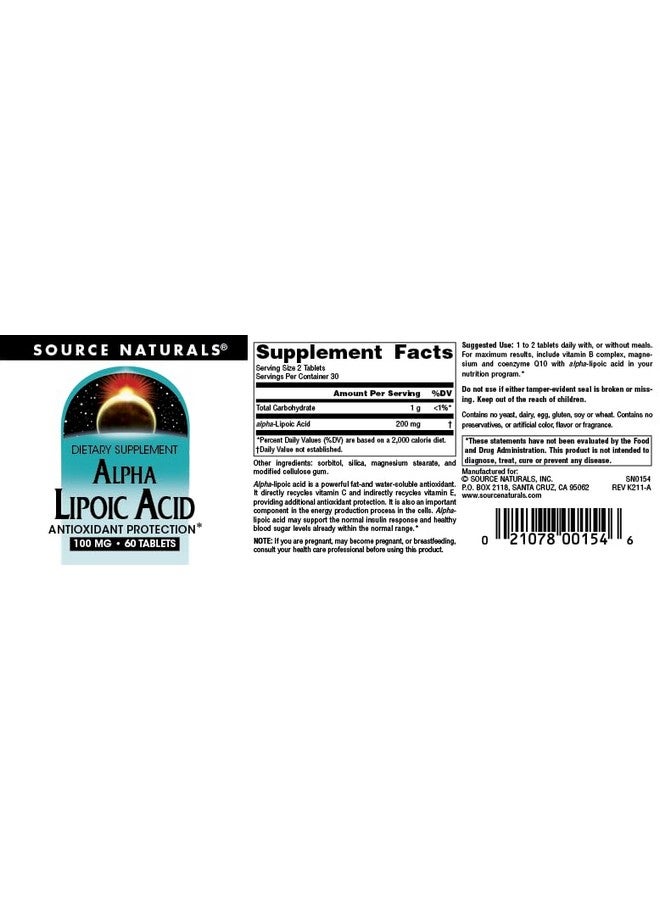 Source Naturals حمض ألفا ليبويك من سورس ناتشورالز يدعم عملية التمثيل الغذائي الصحية للسكر، وظيفة الكبد وتوليد الطاقة* - 100 ملغ - 60 قرص - Image 4