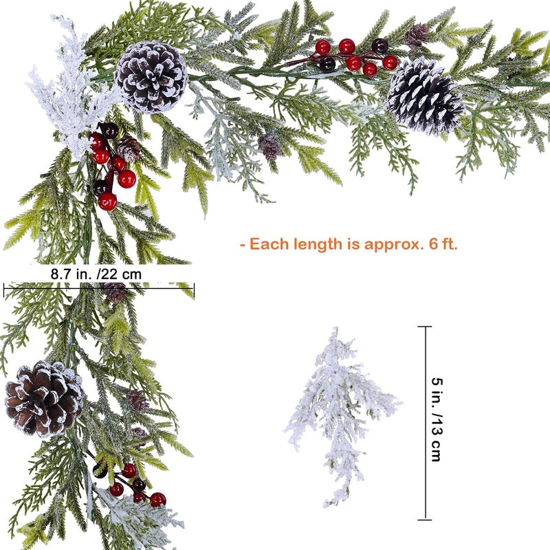 Winlyn 6 زينة عيد الميلاد الاصطناعية الطويلة من الصنوبر والأرز الثلجي مع مخاريط الصنوبر والتوت الأحمر وزينة الشتاء لعيد الميلاد وحفلات الزفاف وزينة العطلات الموسمية ومفرش الطاولة وديكور المدفأة - Image 3