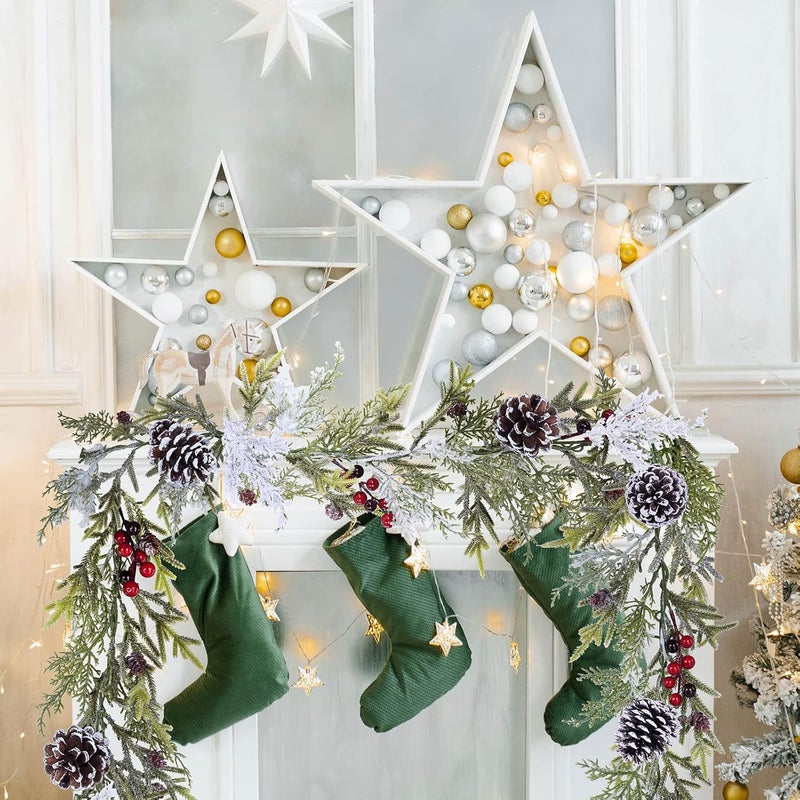 Winlyn 6 زينة عيد الميلاد الاصطناعية الطويلة من الصنوبر والأرز الثلجي مع مخاريط الصنوبر والتوت الأحمر وزينة الشتاء لعيد الميلاد وحفلات الزفاف وزينة العطلات الموسمية ومفرش الطاولة وديكور المدفأة - Image 5