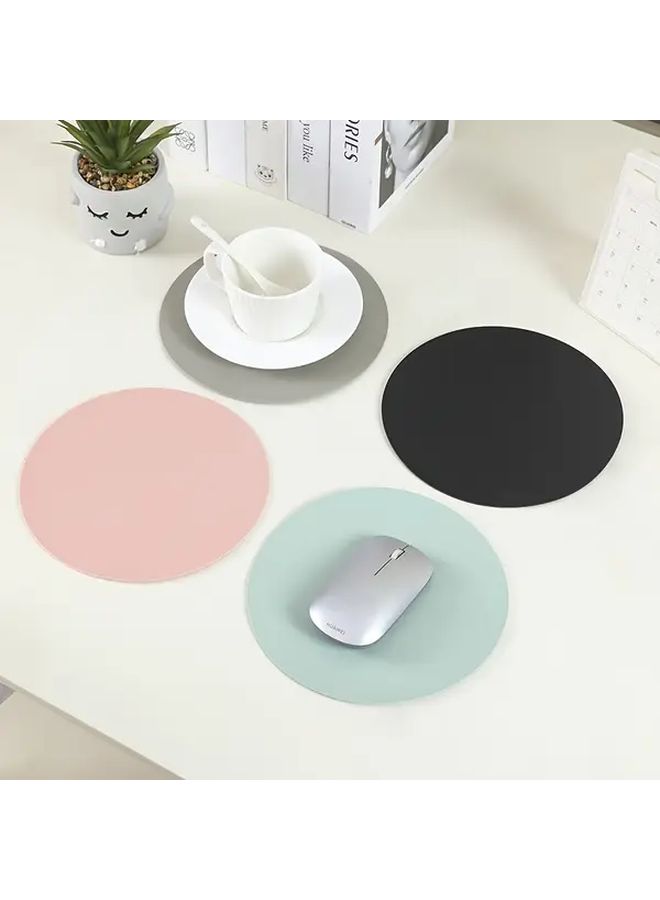 Gray Minimalist Round Mouse Pad Non Slip Washable PVC Desk Mat For Office And Gaming - Image 1