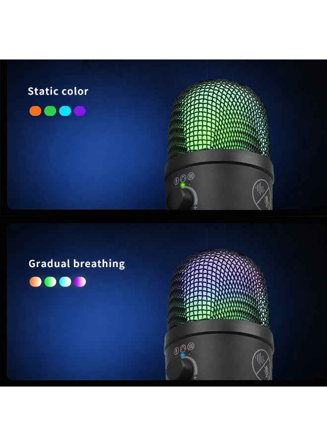 ميكروفون مكثف ألعاب USB RGB من ZFSZ للكمبيوتر المكتبي، البث المباشر، يوتيوب، ديسكورد - مع كتم صوت بلمسة واحدة، مقبض تحكم في الكسب، وحامل مضاد للاهتزاز - Image 4