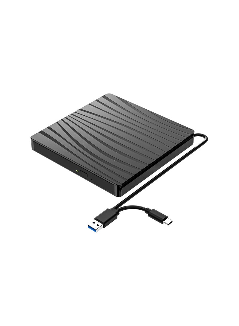 External USB 3.0 & Type-C CD/DVD Drive for Laptop – Portable CD DVD +/-RW Burner Optical Drive Reader Writer Compatible with Windows & Mac
