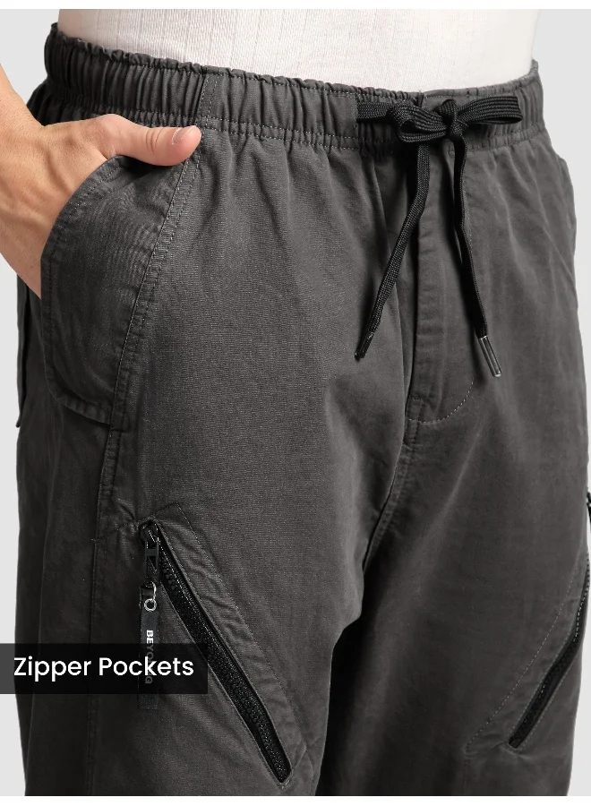Beyoung Grey 4 Pocket Utility Zipper Cargo Pants